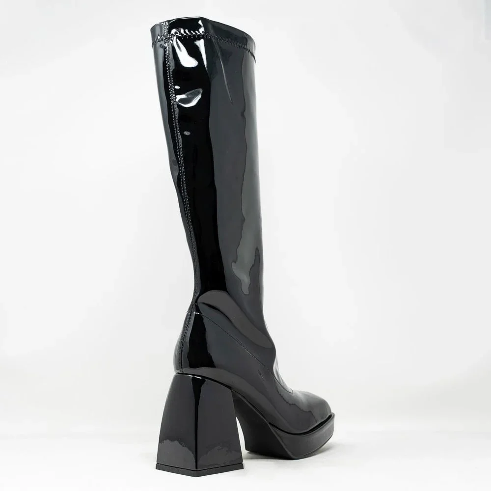 Chase & Chloe Women's Low Platform Mid Calf Boots with High Chunky Block Heel - Picture 3 of 4